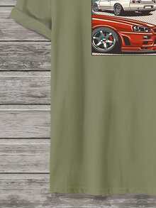 Manfinity Men Japanese Letter And Car Print Tee - Army Green - View 6