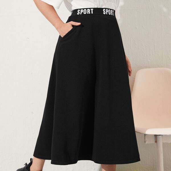 

Plus Letter Tape Panel Slant Pocket Skirt, Black