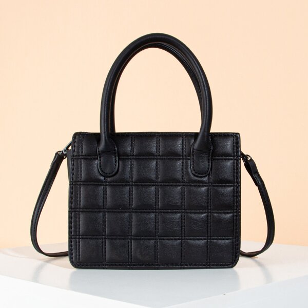 

Minimalist Quilted Square Bag, Black
