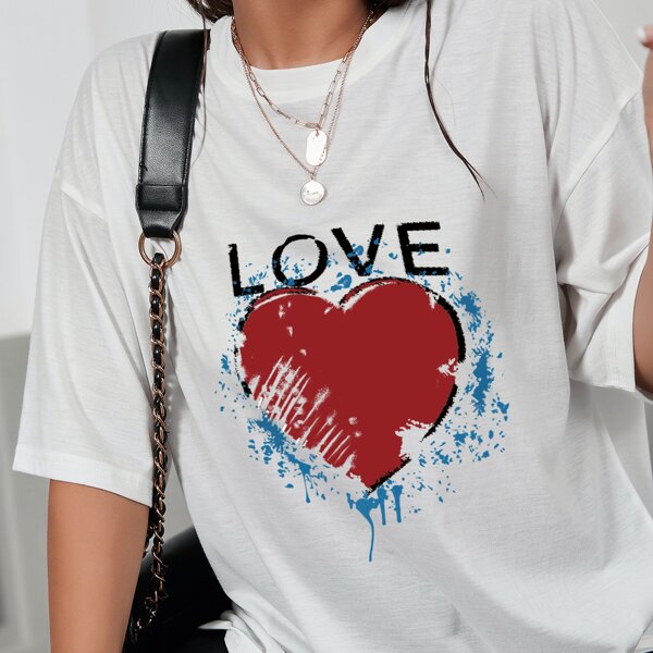

Heart & Letter Graphic Oversized Tee, White