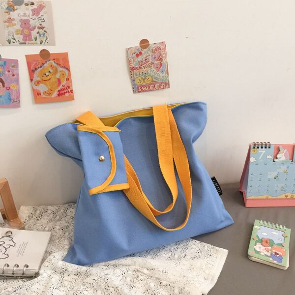 

Two Tone Shoulder Tote Bag With Purse, Blue