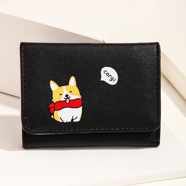 

Cartoon Dog Graphic Fold Over Purse, Black