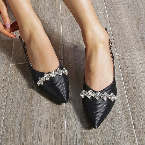 

Rhinestone Decor Point Toe Slingback Mule Heels, Black