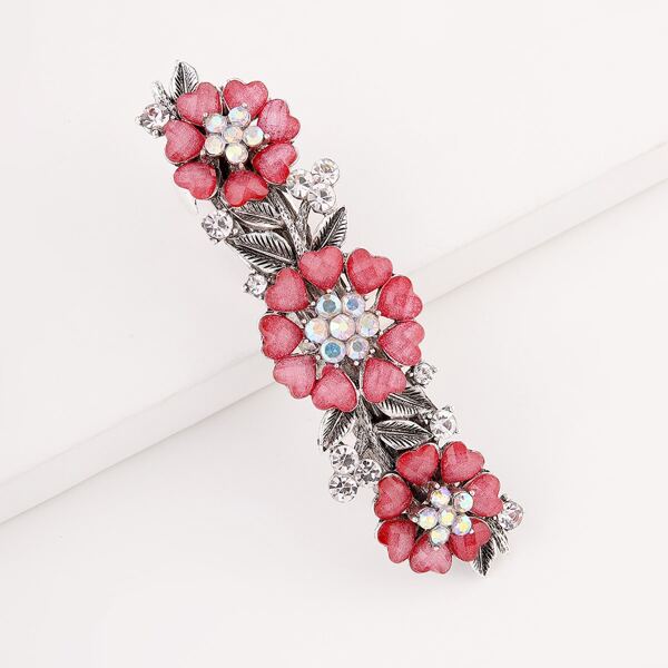 

Flower & Leaf Decor Hair Clip, Red