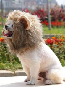 1pc Lion Design Pet Headwear - Brown - View 3