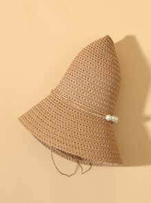 Sombrero de paja con perla artificial - Caqui - Ver 3