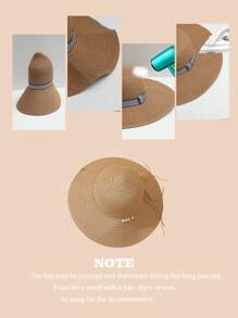 Sombrero de paja con perla artificial - Caqui - Ver 4