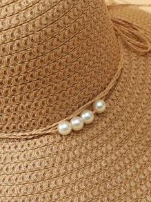 Sombrero de paja con perla artificial - Caqui - Ver 5