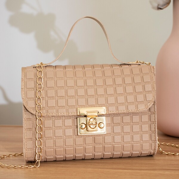 

Geometric Graphic Satchel Bag, Khaki