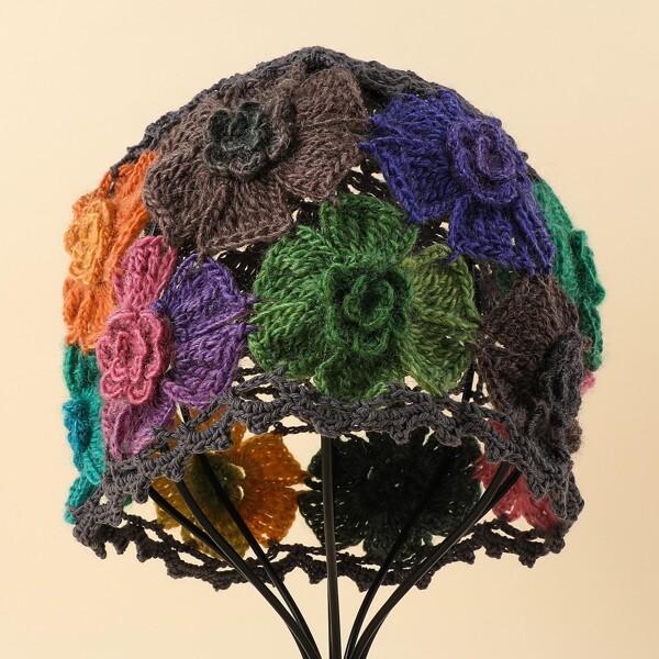 

Flower Knit Beanie, Multicolor