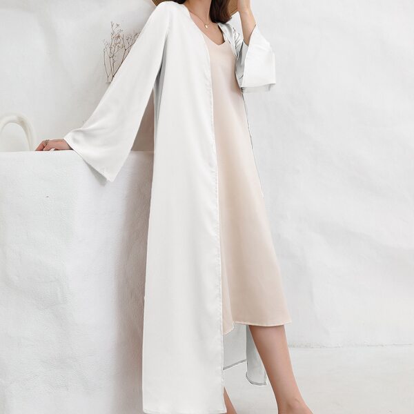 

Satin Bell Sleeve Open Front Abaya, White