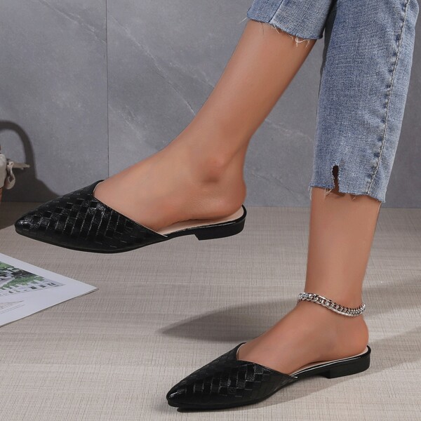 

Minimalist Braided Flat Mules, Black