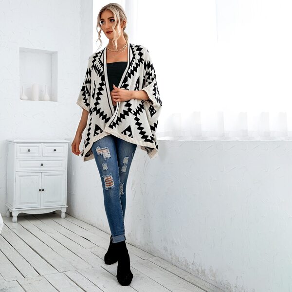 

Argyle Pattern Dolman Sleeve Cardigan, Black and white