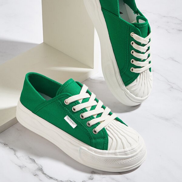 

Minimalist Lace Up Front Canvas Shoes, Green