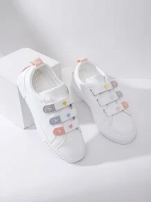 心和字母裝飾魔術貼板鞋 - 白色 - 查看 2