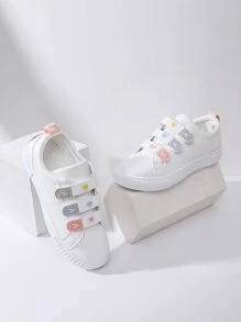 心和字母裝飾魔術貼板鞋 - 白色 - 查看 4