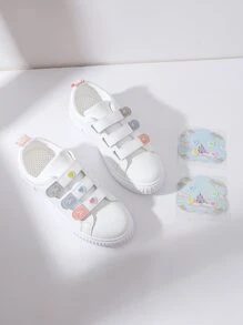 心和字母裝飾魔術貼板鞋 - 白色 - 查看 5