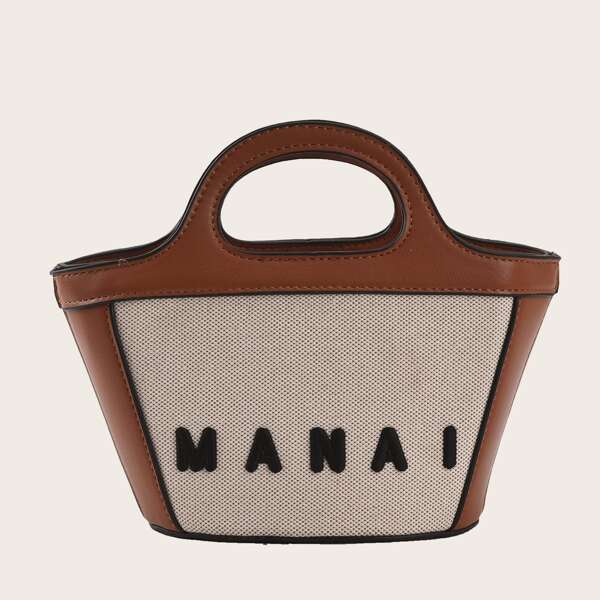 

Letter Embroidery Satchel Bag, Multicolor