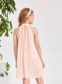 SHEIN Girls Keyhole Back Pleated Dress - Baby Pink - View 2