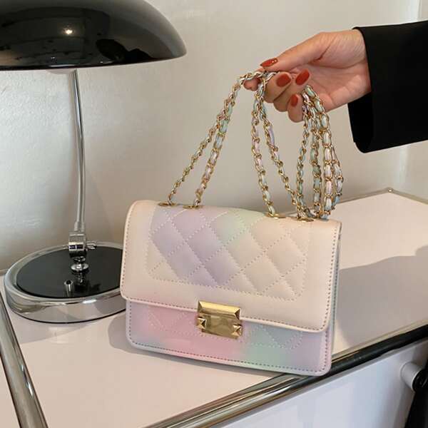 

Ombre Quilted Metal Lock Chain Shoulder Bag, Multicolor