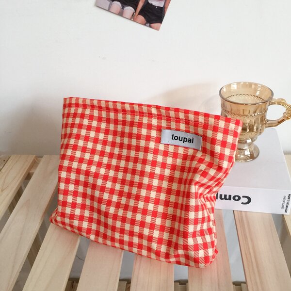 

Gingham Pattern Clutch Bag, Orange
