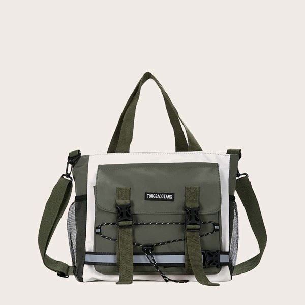 

Men Two Tone Drawstring Design Tote Bag, Green
