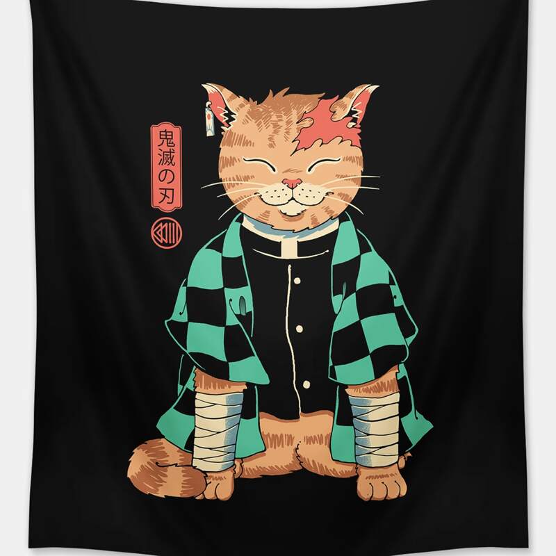 

Cartoon Cat Print Tapestry, Multicolor
