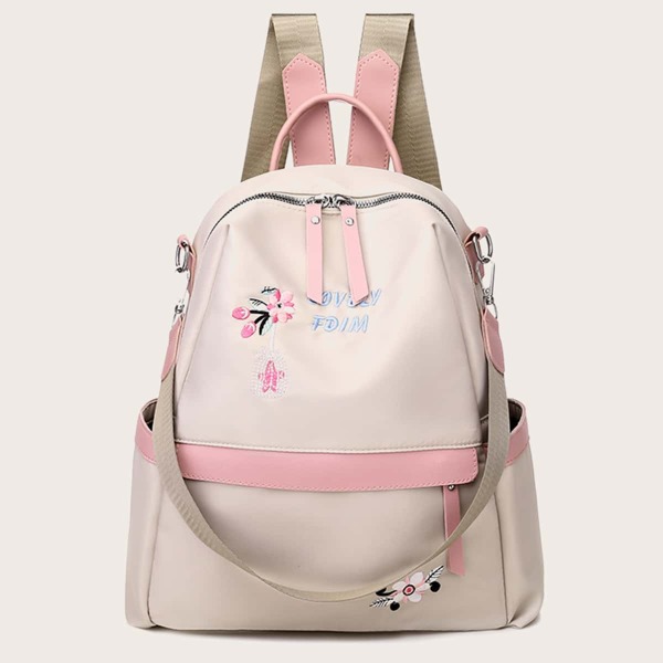 

Floral Embroidery Large Capacity Backpack, Khaki