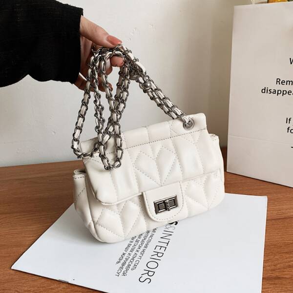 

Minimalist Quilted Twist Lock Chain Shoulder Bag, White