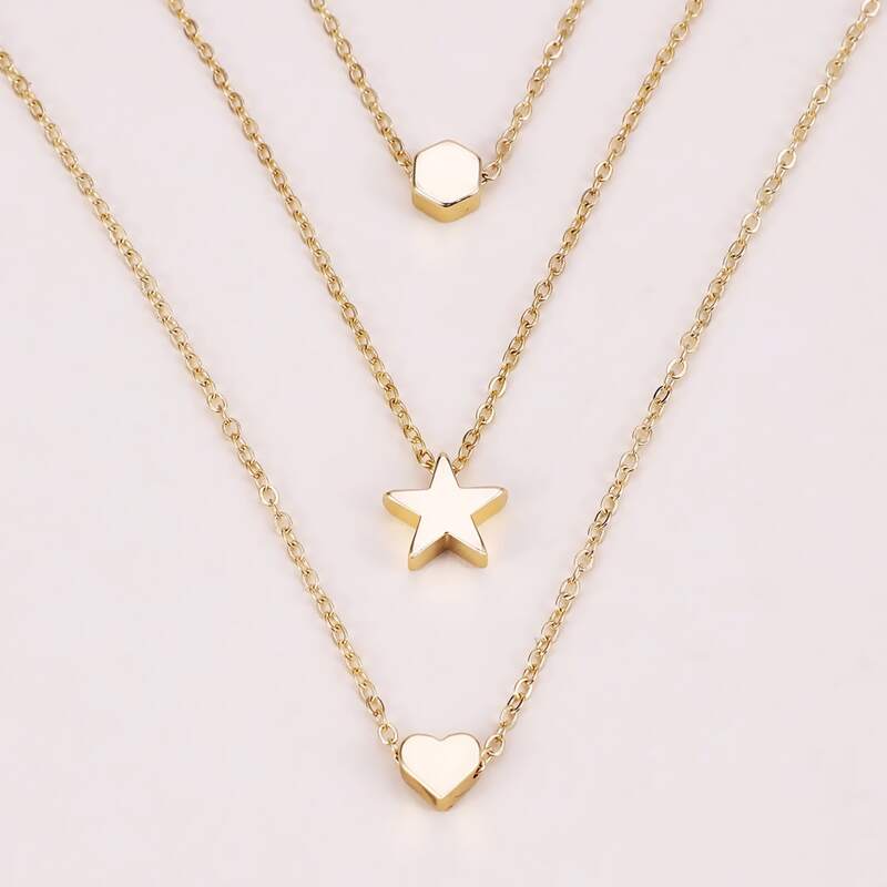 

3pcs Geo Pendant Chain Necklace, Gold