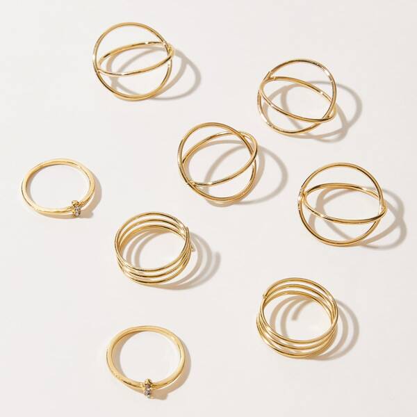 

8pcs Rhinestone Decor Ring, Gold