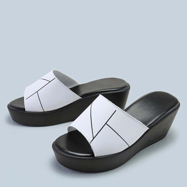 

Geo Graphic Wedge Mules, White
