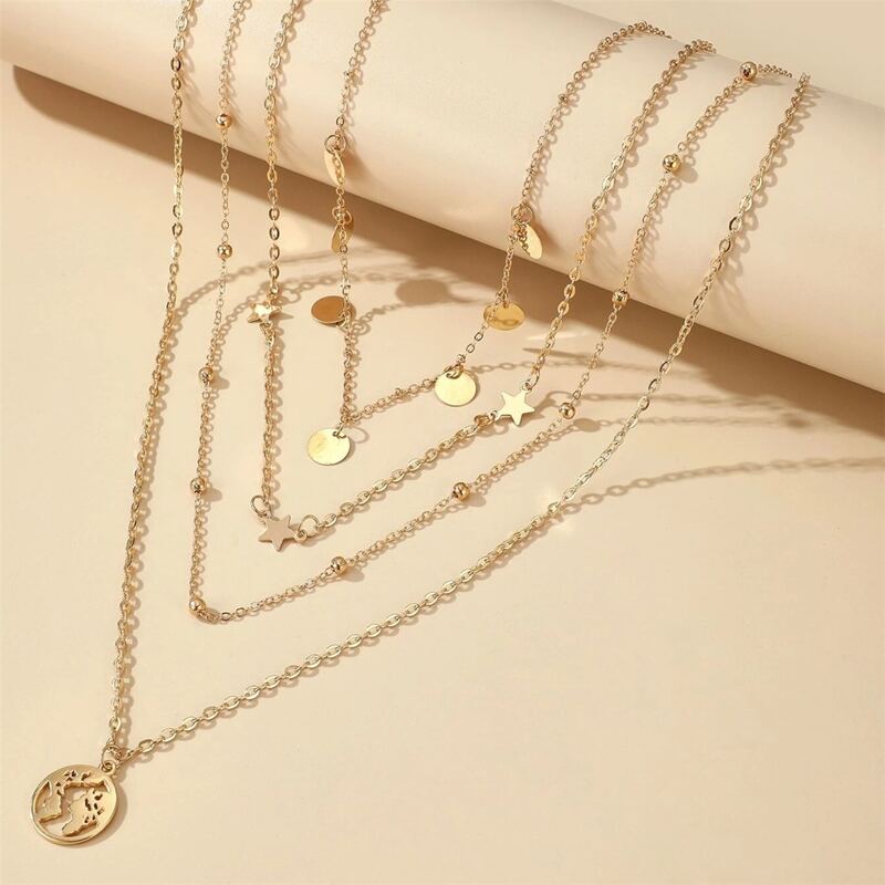

1pc Geo Pendant Layered Chain Necklace, Gold