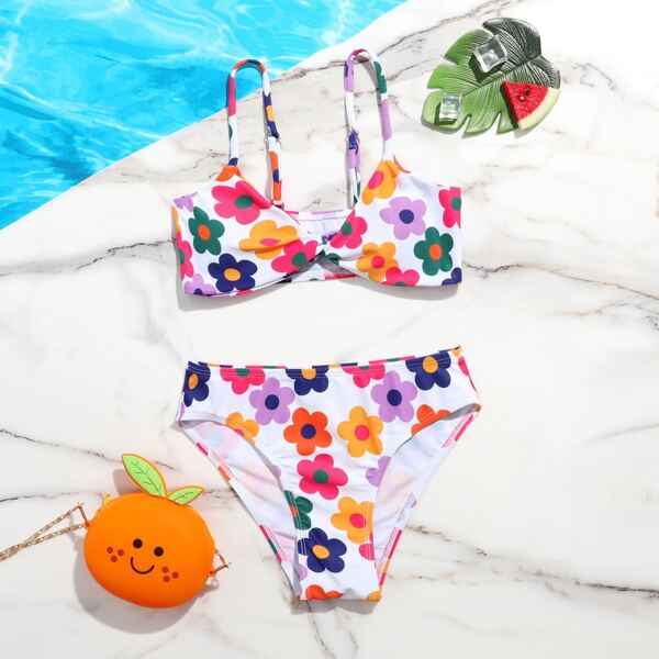 

Girls Floral Twist Front Bikini Swimsuit, Multicolor