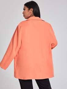 Plus Lapel Neck Single Button Blazer - Coral Orange - View 2