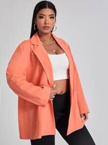 Plus Lapel Neck Single Button Blazer - Coral Orange - View 4