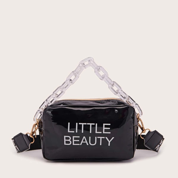 

Letter Graphic Satchel Bag, Black