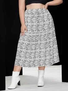 Váy Plus Size Thực vật Tất cả trên in Giải trí - Đen và trắng - Xem 1