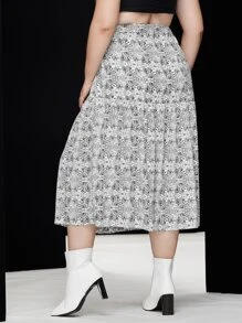 Váy Plus Size Thực vật Tất cả trên in Giải trí - Đen và trắng - Xem 2