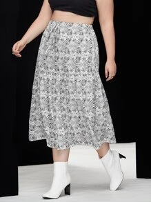 Váy Plus Size Thực vật Tất cả trên in Giải trí - Đen và trắng - Xem 3