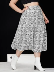 Váy Plus Size Thực vật Tất cả trên in Giải trí - Đen và trắng - Xem 4