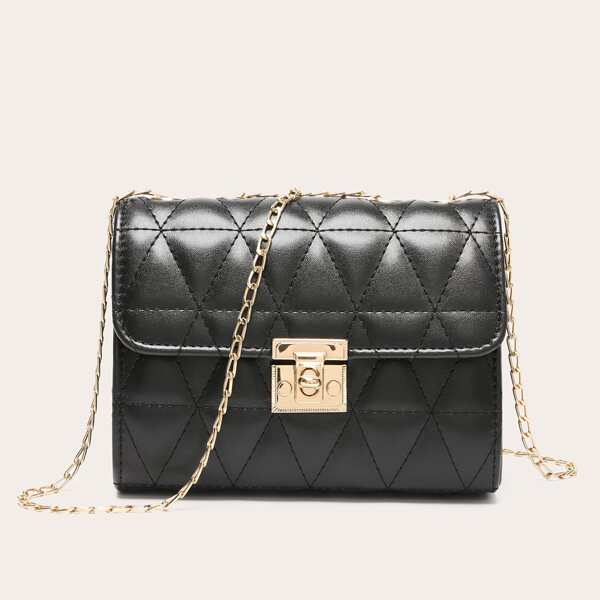 

Quilted Flap Chain Shoulder Bag, Black