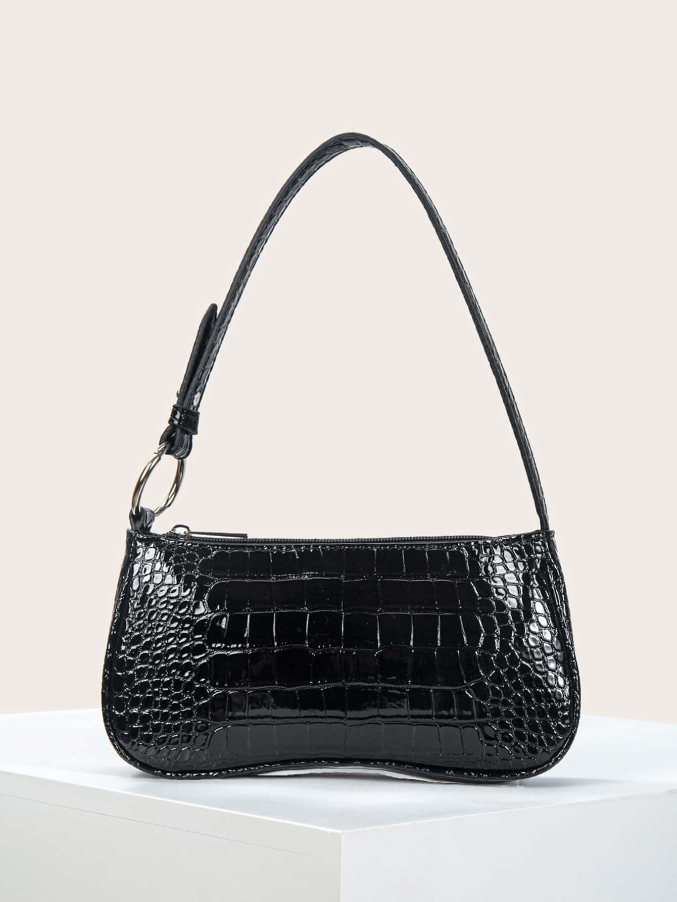 Minimalist Crocodile Embossed Bag For Teen Girls Women College Students,Rookies & White-Collar Workers Perfect For Office,College,Work ,Business,Commute - Black - View 1