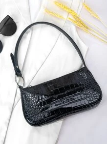 Minimalist Crocodile Embossed Bag For Teen Girls Women College Students,Rookies & White-Collar Workers Perfect For Office,College,Work ,Business,Commute - Black - View 2