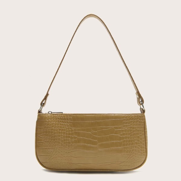 

Minimalist Croc Embossed Baguette Bag, Brown