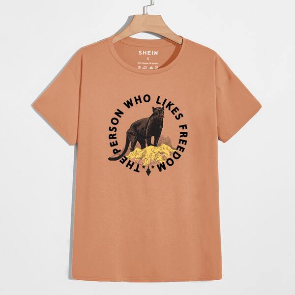 

Leopard & Letter Graphic Tee, Coral orange