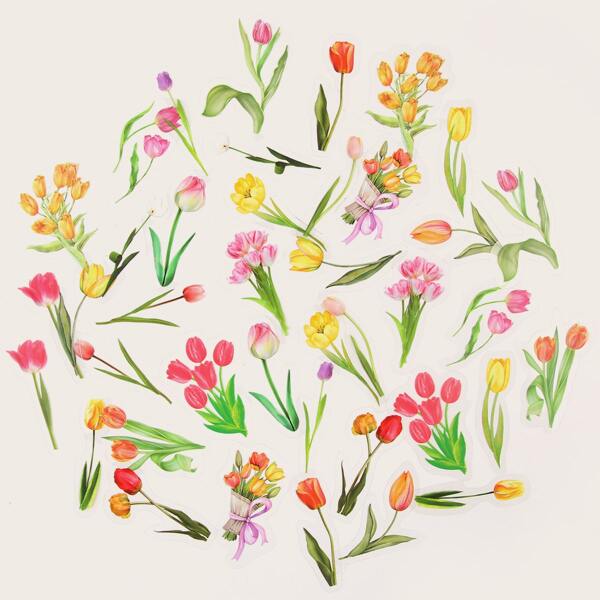 

40pcs Flower Print Sticker, Multicolor