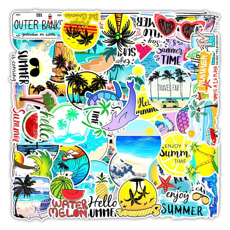 

50pcs Summer Pattern Sticker, Multicolor