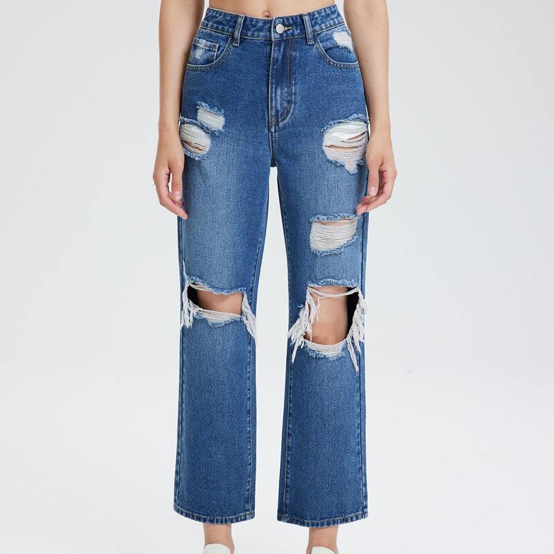 

Raw Hem Ripped Jeans, Medium wash