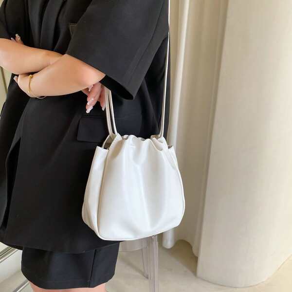 

Minimalist Ruched Crossbody Bag, White